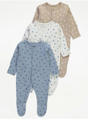 Hearts and Pattern Sleepsuits 3 Pack 6-9 Months