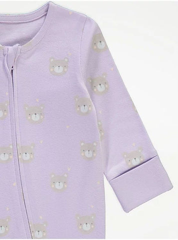 Bears Pattern Long Sleeve Zip Fasten Sleepsuits 3 Pack