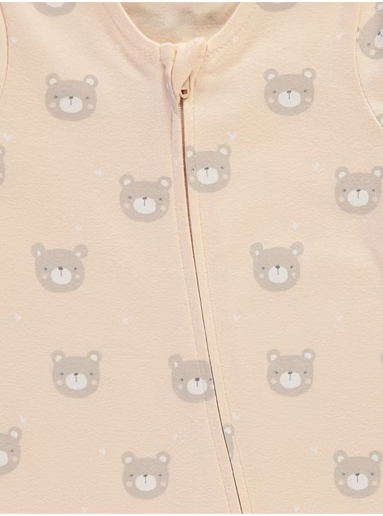 Bears Pattern Long Sleeve Zip Fasten Sleepsuits 3 Pack