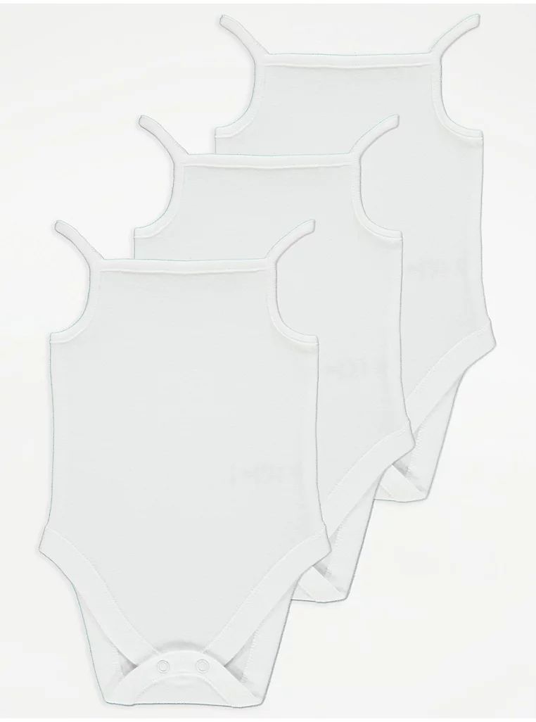 White Strappy Sleeveless Bodysuits 3 Pack 0-3 Months