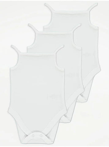 White Strappy Sleeveless Bodysuits 3 Pack 0-3 Months