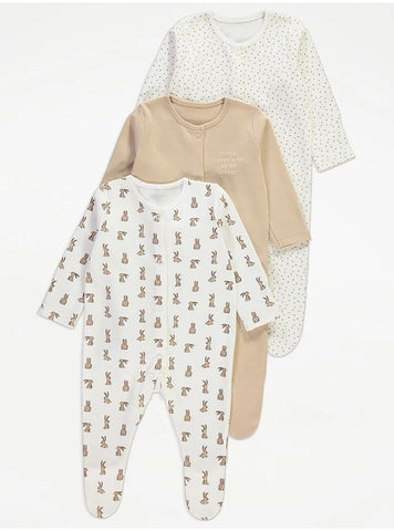 Neutral Bunny Spotty Sleepsuits 3 Pack