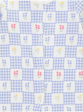 Blue Gingham Floral Long Sleeve Sleepsuits 3 Pack George UK