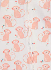 Peach Safari Animals Zip Fasten Sleepsuits 3 Pack George UK 0-3 months