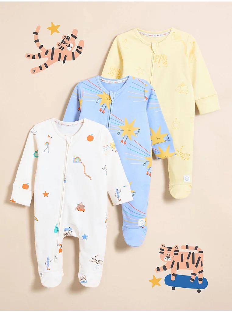 Little Angels Pastel Zip Fasten Sleepsuits 3 Pack