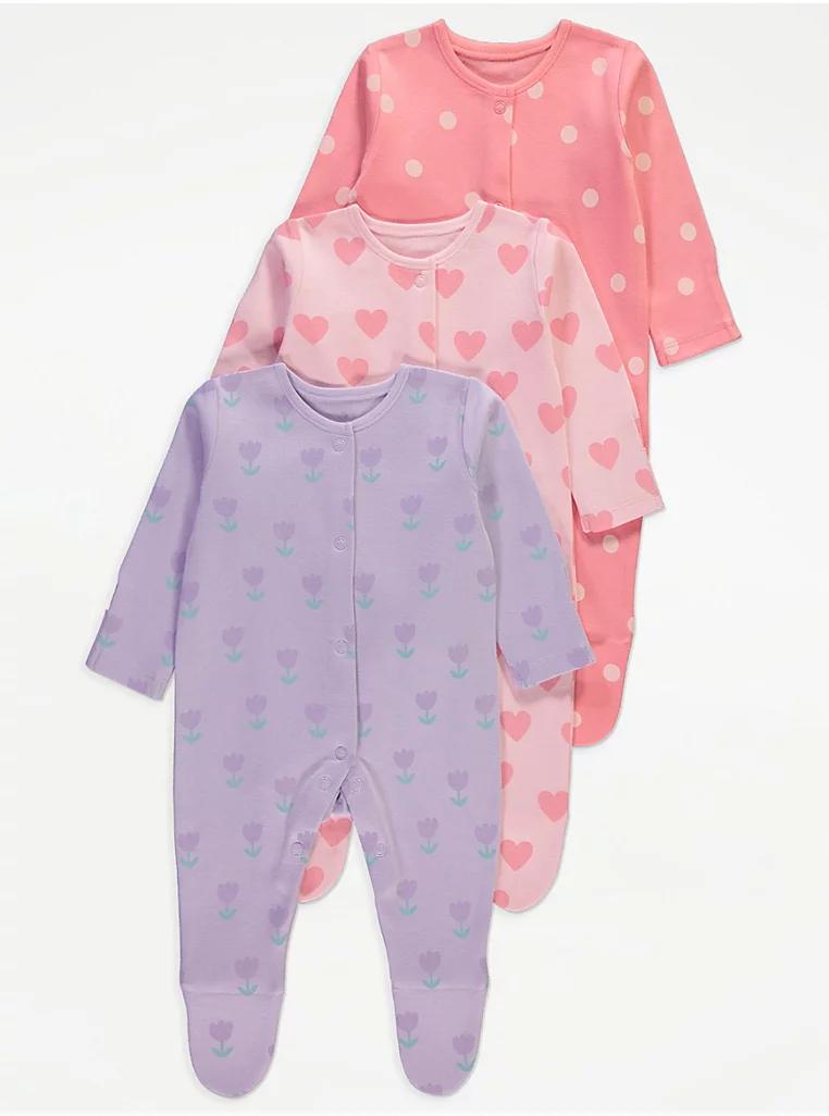 Tulip Heart Sleepsuits 3 Pack George UK