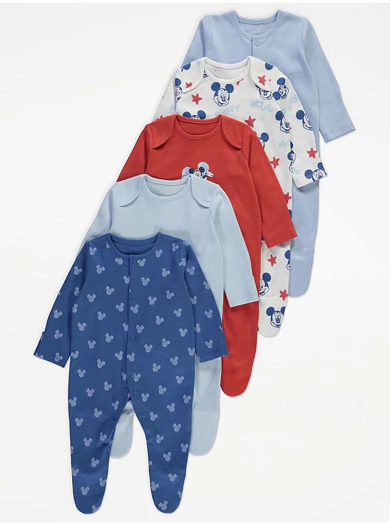 Disney Mickey Mouse Sleepsuits 5 Pack George UK