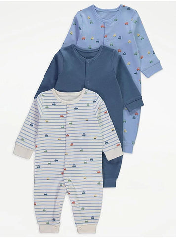 Vehicle Long Sleeve Footless Sleepsuits 3 Pack - George UK