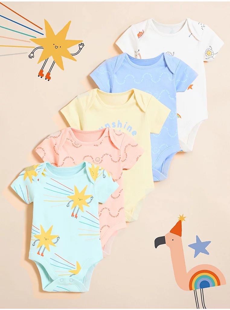 Little Angels Pastel Fun Sunshine Bodysuits 5 Pack