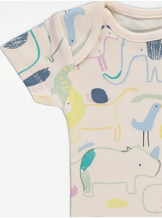 Safari Animal Sketch Short Sleeve Bodysuits 7 Pack - George Uk