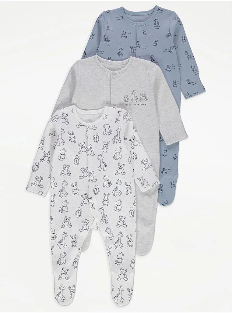 Blue Animal Tiny & Cute Club Sleepsuits 3 Pack - George UK