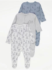 Blue Animal Print Rompers 3 Pack - George UK , 3-6 Months