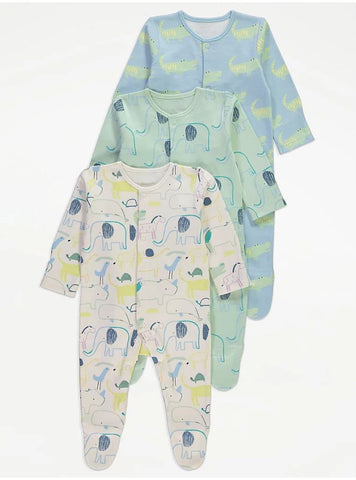 Safari Animal Sketch Sleepsuits 3 Pack - George Uk