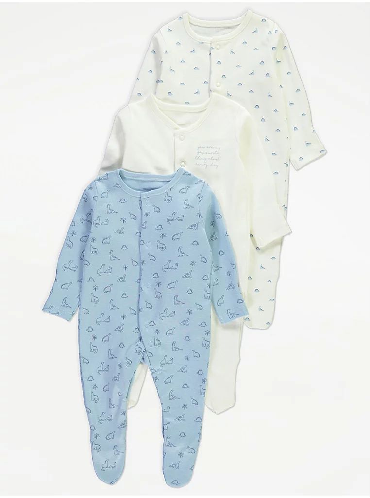 George UK Dino Print Sleepsuits Pack Of 3 - George UK