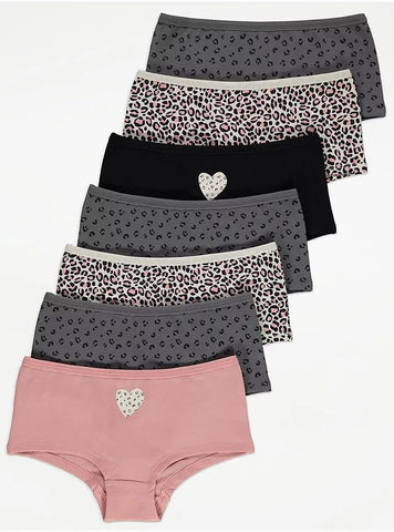 Animal Print Heart Shorts 7 Pack George UK