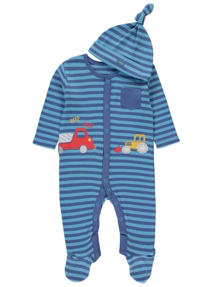 George UK Cars Print Romper And Beanie Set 12-18 Months