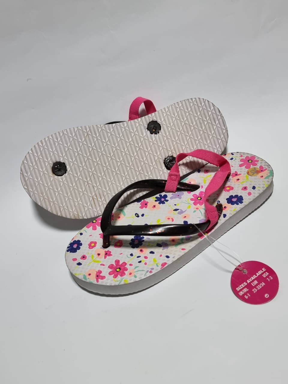 Primark Floral Print Flip Flops -XL - 8 Inches Sole