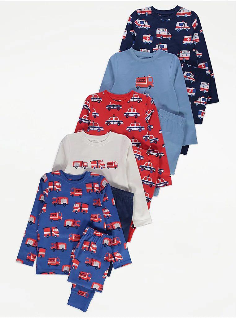 George Cars Transport Printed Shirt Pajama 5 Pack Set 5-6 Years