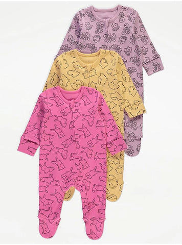 Animal Print Zip Fasten Sleepsuits 3 Pack George UK