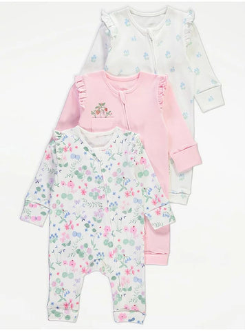 Multicolor Floral Zip Fasten Open Feet Sleepsuits 3 Pack George UK
