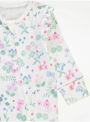 Multicolor Floral Zip Fasten Open Feet Sleepsuits 3 Pack George UK