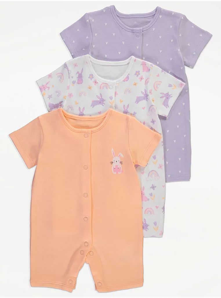 Paster Bunny Heart Rompers 3 Pack - George Uk