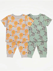 Lion and Zebra Short Sleeve Pyjamas 2 Pack George Uk 3-6 momths