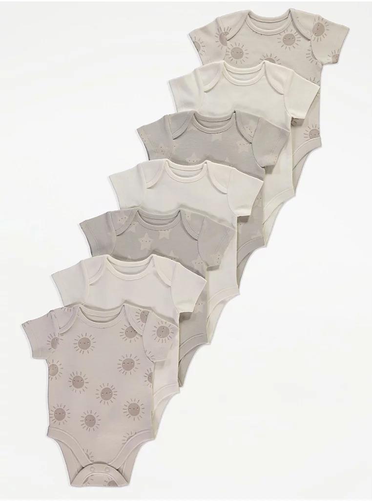 Grey Sunshine Stars Short Sleeve Bodysuits 7 Pack George UK