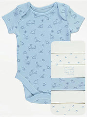 Blue Dinosaur Short Sleeve Bodysuits 7 Pack George UK 12-18 Months