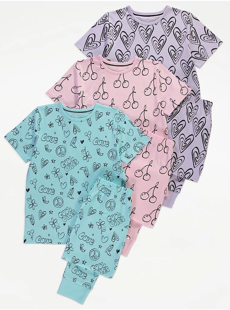 Pastel Short Sleeve Pyjamas 3 Pack- George UK , 7-8 Years