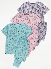 Pastel Short Sleeve Pyjamas 3 Pack- George UK , 7-8 Years