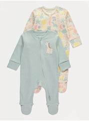 Printed Giraffe Zip Fasten Sleepsuits 2 Pack George UK