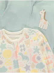 Printed Giraffe Zip Fasten Sleepsuits 2 Pack George UK