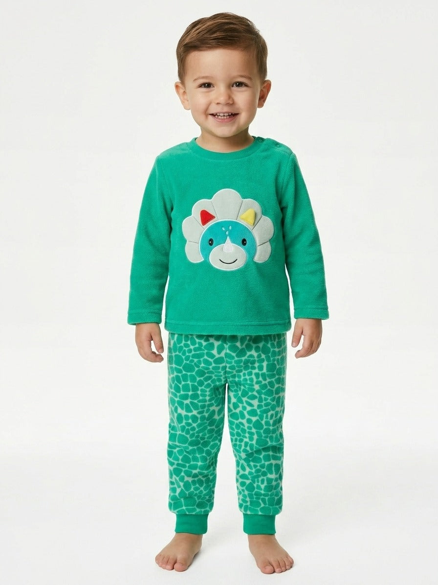 Boys Green Dinosaur Fleece Pyjama Set