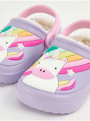 George at ASDA Kids Unicorn Rainbow Fleece Lined Clogs