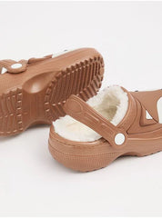 George at ASDA Kids Brown Fox Fleece Lined Clogs Shoes