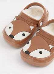 George at ASDA Kids Brown Fox Fleece Lined Clogs Shoes