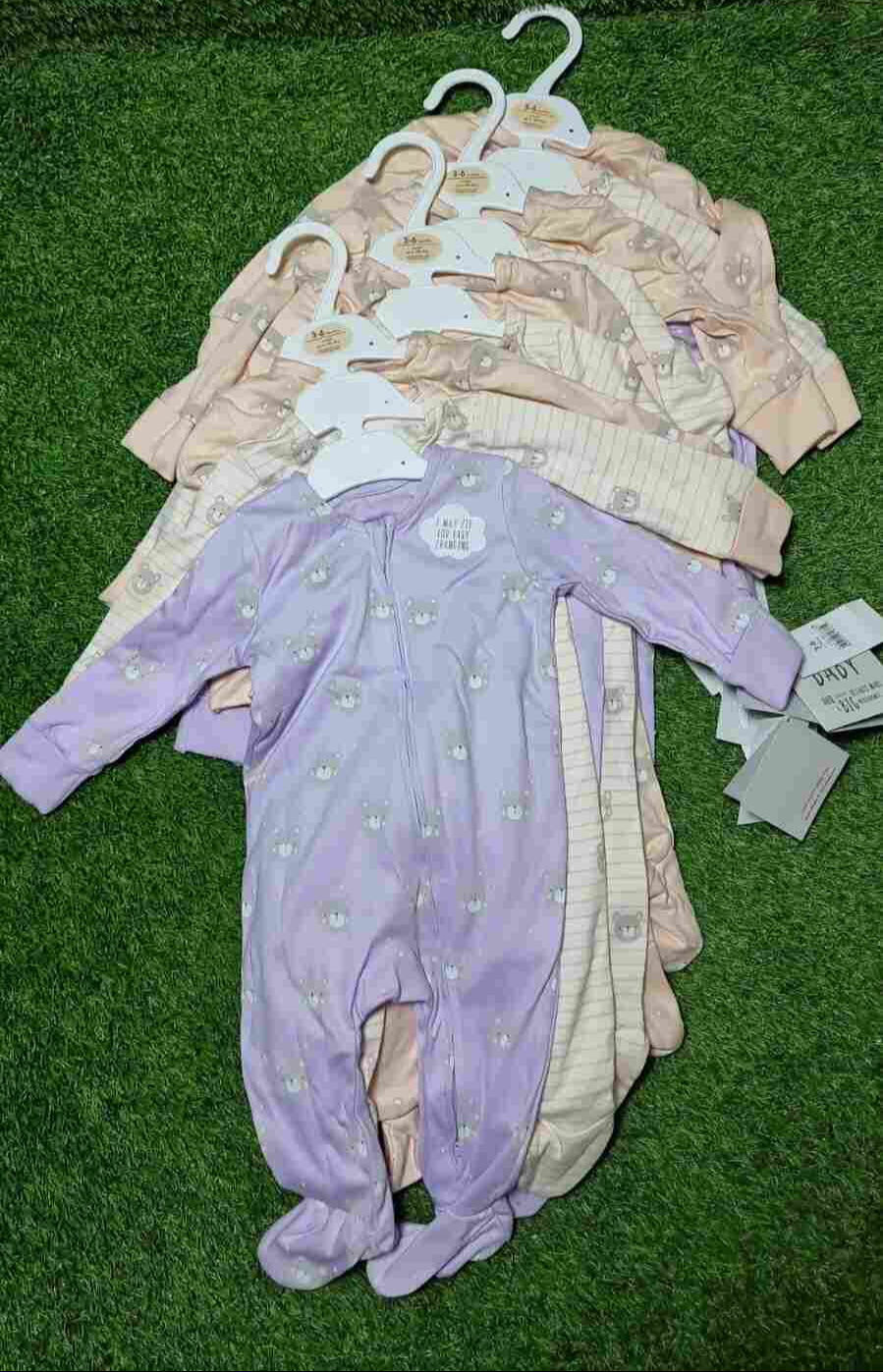 Bears Pattern Long Sleeve Zip Fasten Sleepsuits 3 Pack