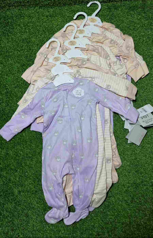 Bears Pattern Long Sleeve Zip Fasten Sleepsuits 3 Pack