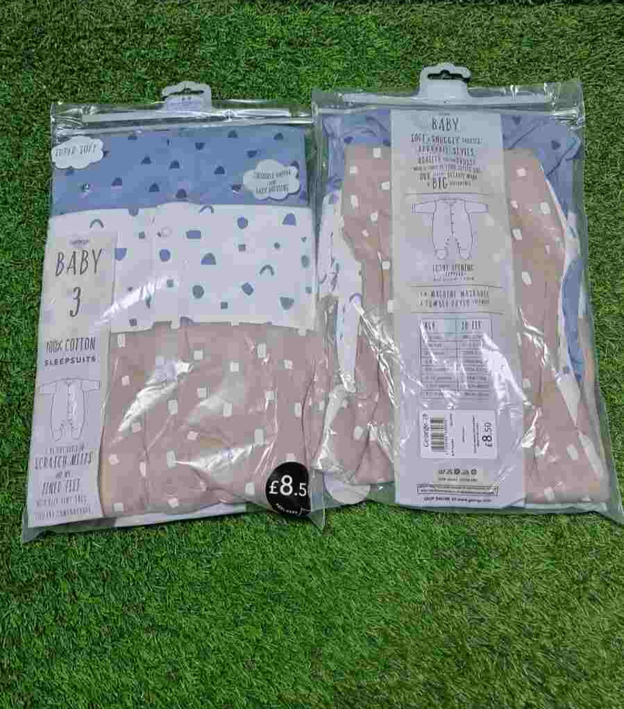 Hearts and Pattern Sleepsuits 3 Pack