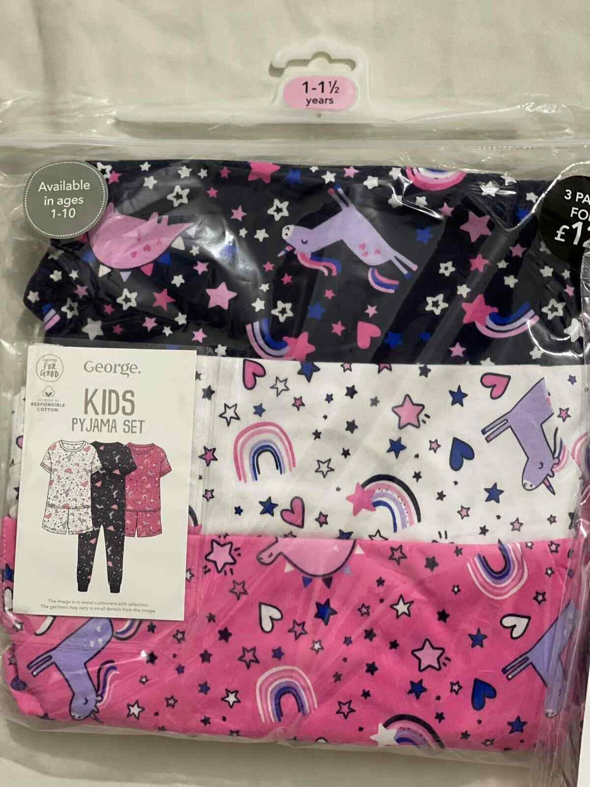 George Unicorn Rainbow Print 3 Pack Set 12-18 Months