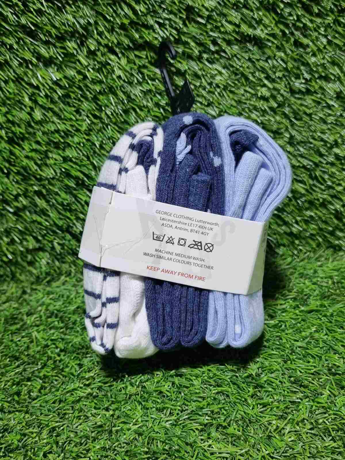 Navy Stripped Printed Tights 3 Pack