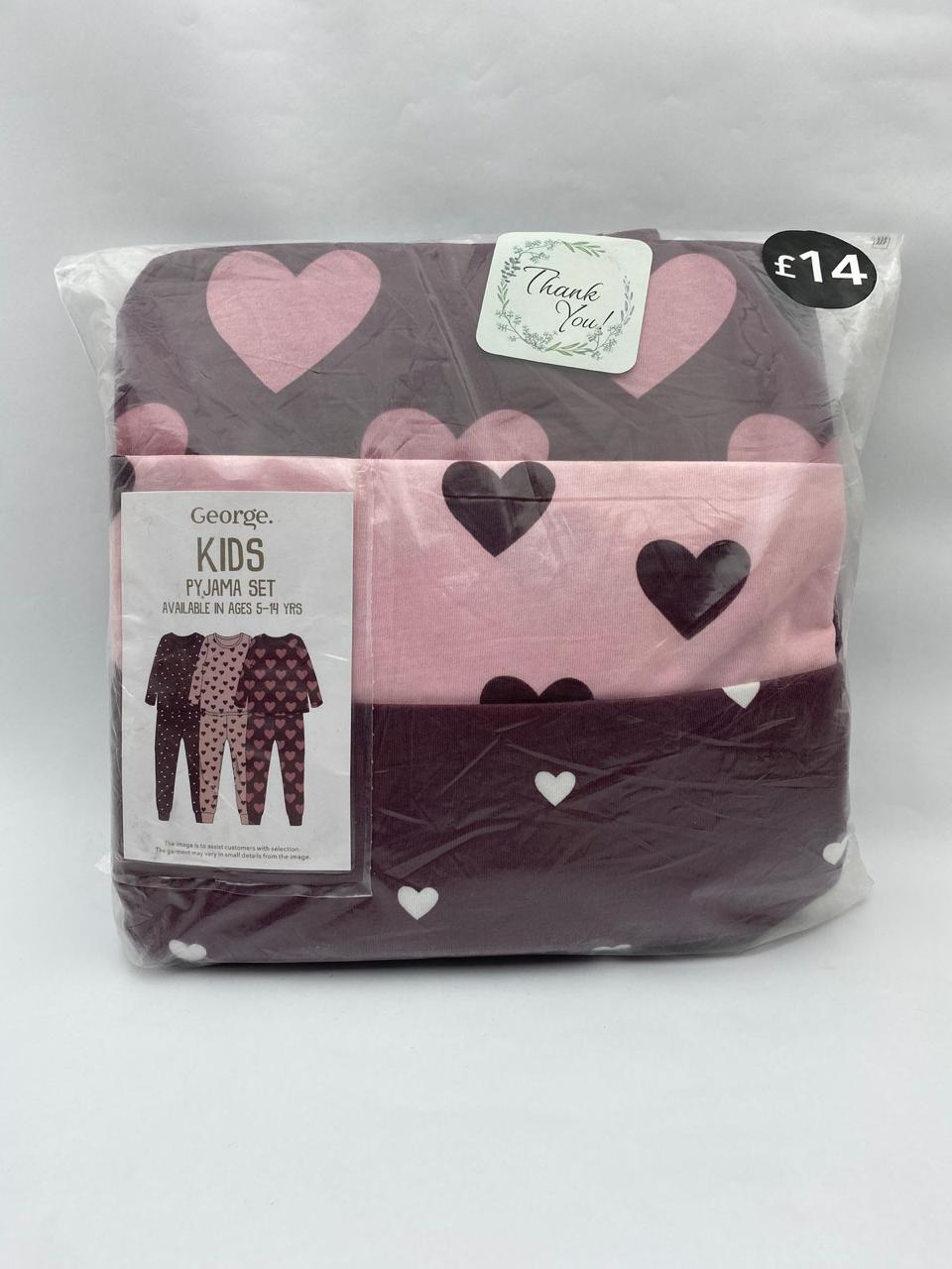 George Burgundy Heart Long Sleeve Pyjamas 3 Pack , 6-7 Years