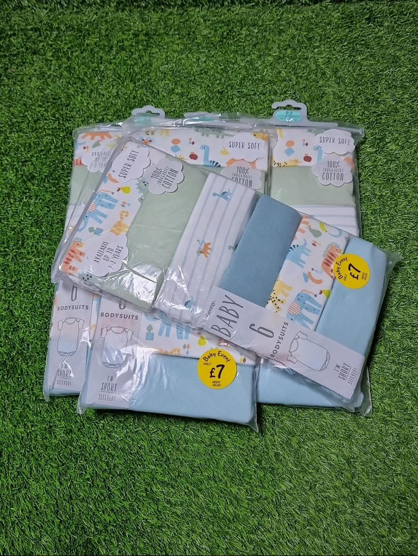 George Blue Animal Print Bodysuits Set 6 Pack Set 0-3 Months