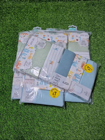 George Blue Animal Print Bodysuits Set 6 Pack Set 0-3 Months