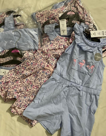 George Printed Flamingo Floral Bow Detail Jumpsuit Pair. 12-18 Months