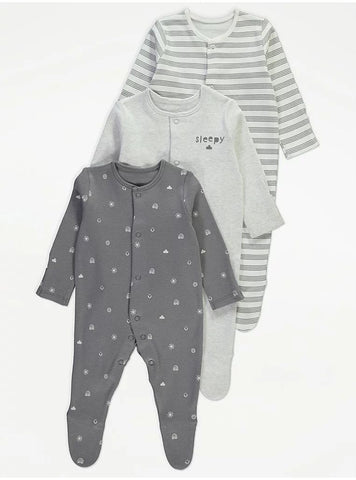 Grey Cute Kind Sleepsuits 3 Pack