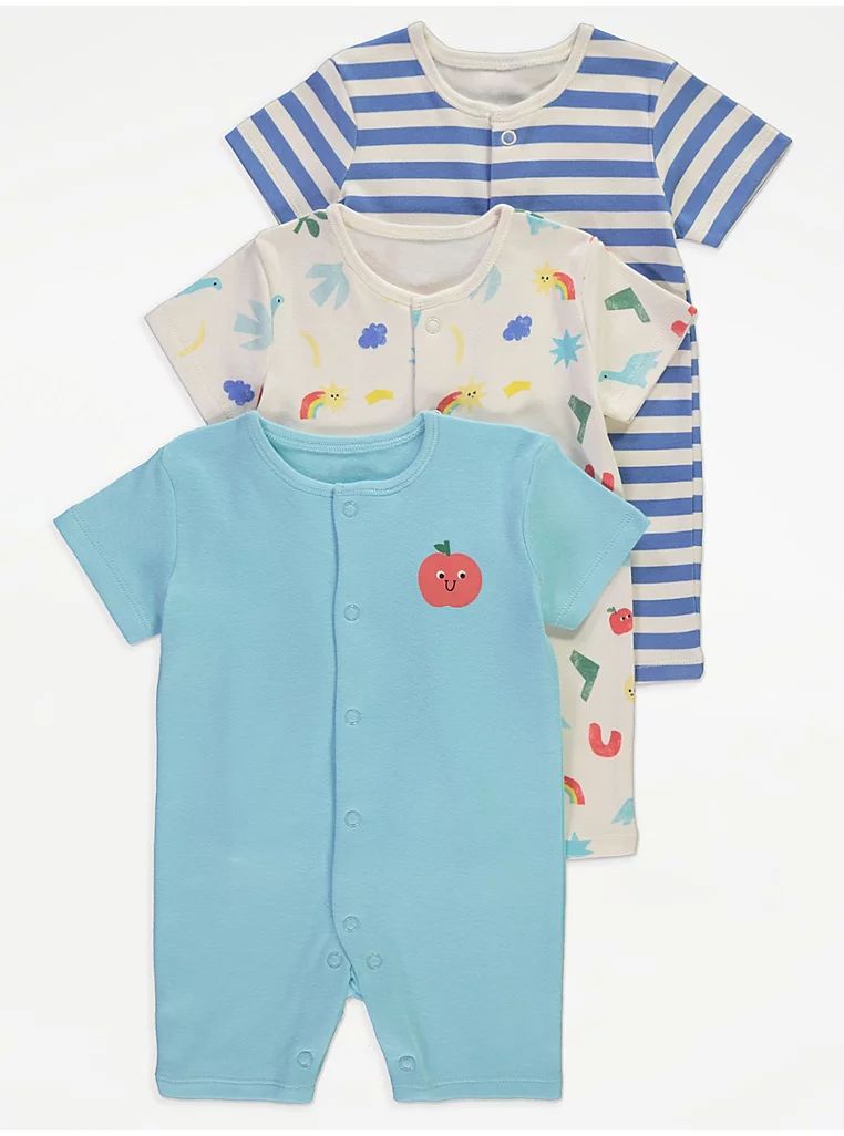 Blue Striped Cute Cartoon Short Rompers 3 Pack