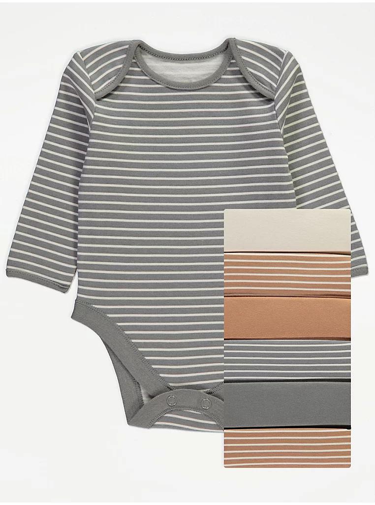 Stripey Long Sleeve Bodysuits 7 Pack George UK 0-3 Months