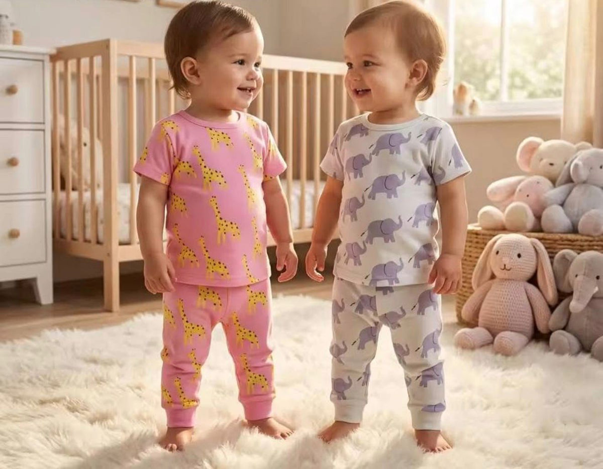 Giraffe and Elephant Short Sleeve Pyjamas 2 Pairs Set George UK